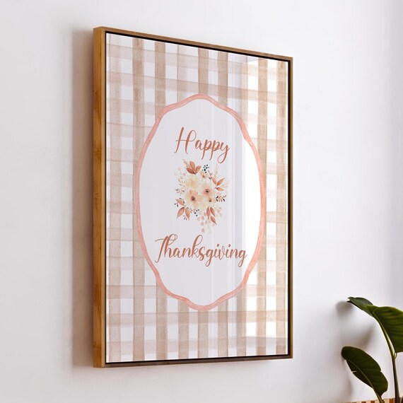 Happy Thanksgiving Gingham Plaid Floral Holiday Sign Decor Poster