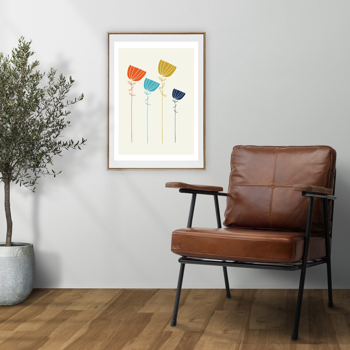 Mid Century Modern Minimalist Tulip Flowers Scandinavian Wall Art - Image 3
