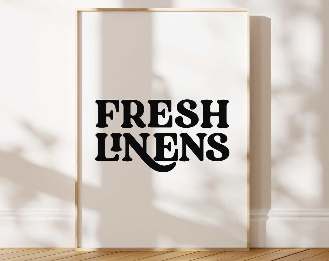 Fresh Linens Bold Black Retro Typography Laundry Room Wall Art