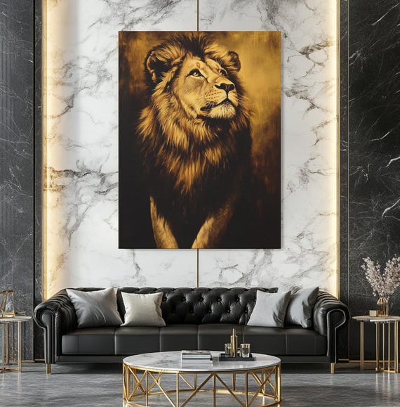 Lion Canvas Wall Art Regal Animal Portrait King Of The Jungle Painting Bold Masculine Decor Modern Luxury Statement Wildlife Artwork