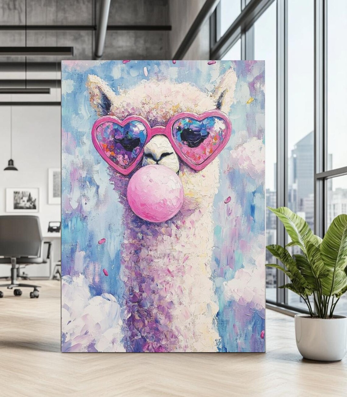 Funny Alpaca Poster, Cute Maximalist Animal Decor