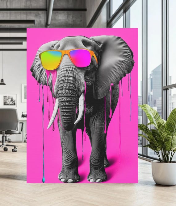 Neon Elephant Wall Art Colorful Animal Canvas Print Pop Safari Decor Graffiti Poster For Modern Luxury Home