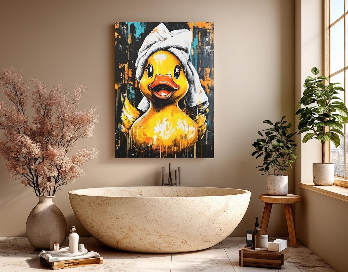 Funny Duck Bathroom Art, Quirky Animal Poster