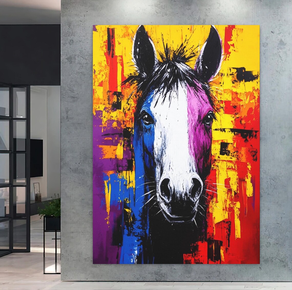 Colorful Horse Head Pop Art Yellow Red Blue Abstract Animal Poster