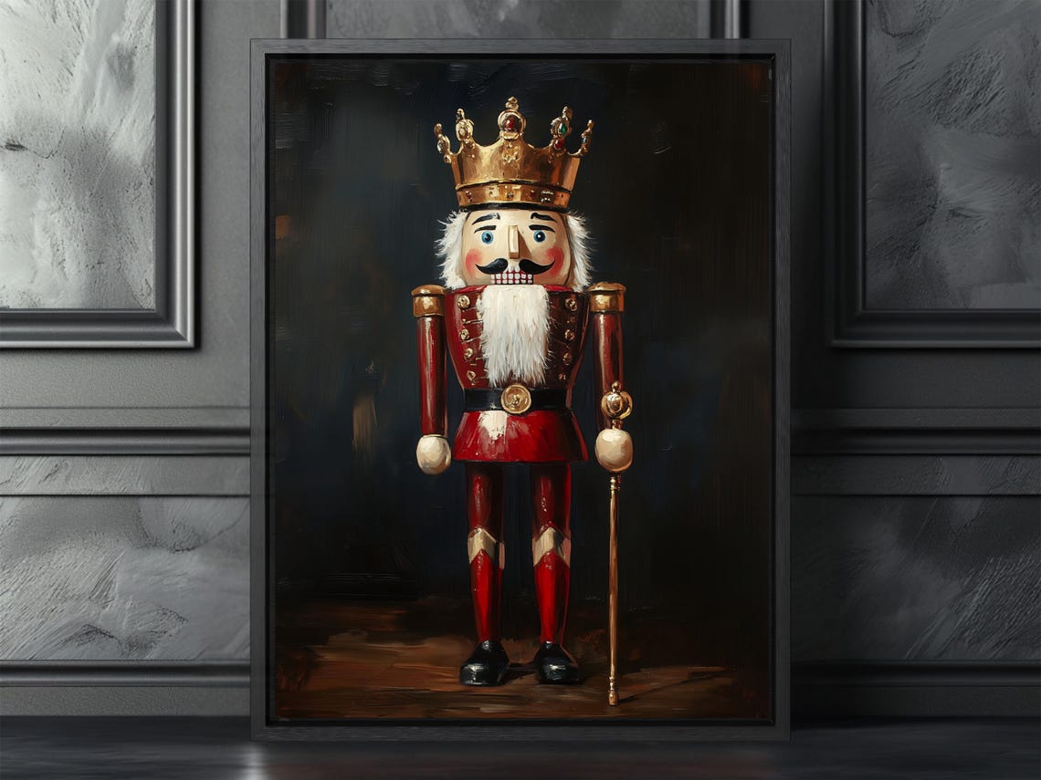 Nutcracker King Golden Crown Red Coat Christmas Art Poster Gift