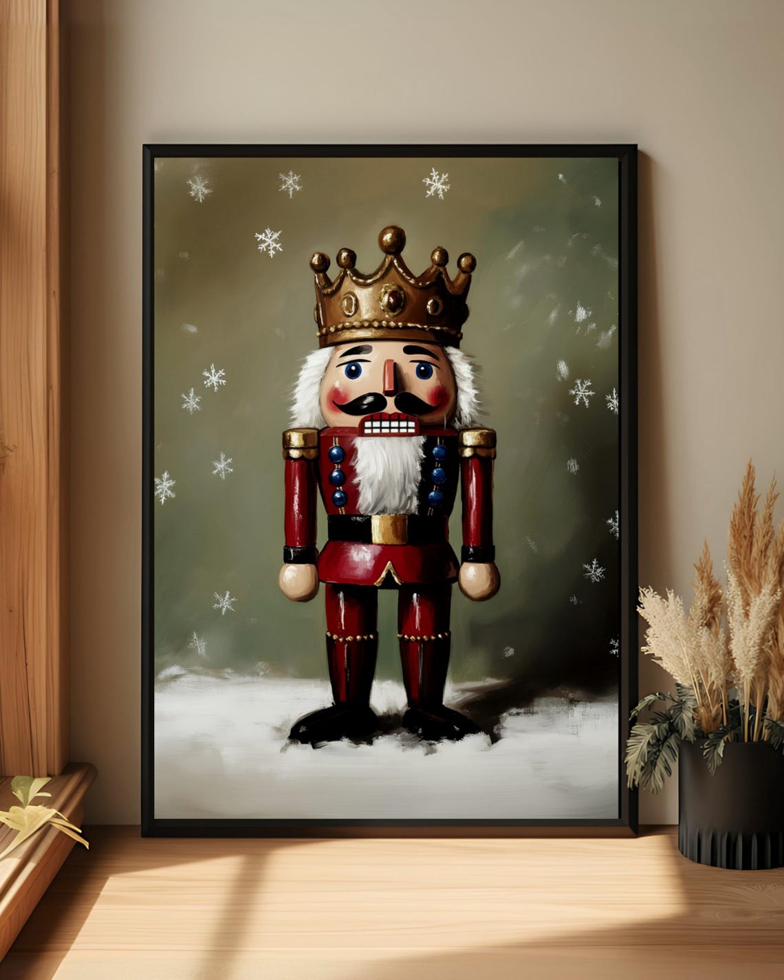 Nutcracker King Snow Crown Soldier Red Uniform Holiday Poster