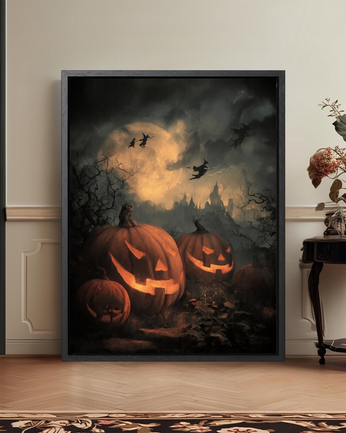 Pumpkin Witch Castle Halloween Gothic Art Print