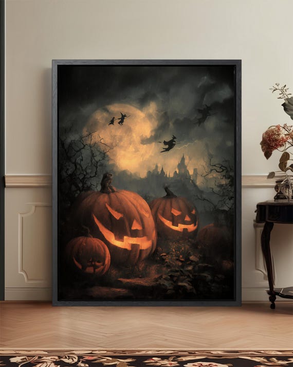 Pumpkin Witch Castle Halloween Gothic Art Print