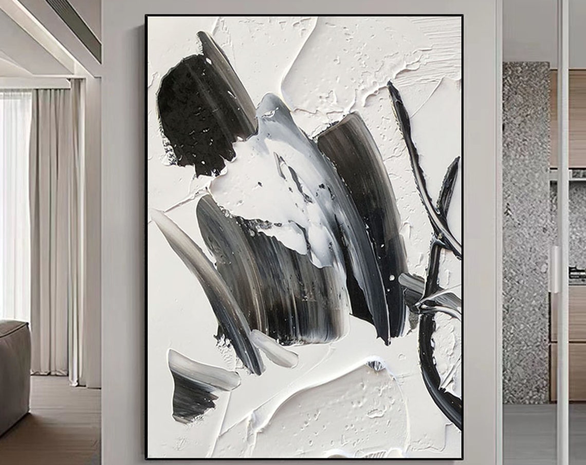 Black White Grey Abstract Textured Impasto Corridor Painting Poster