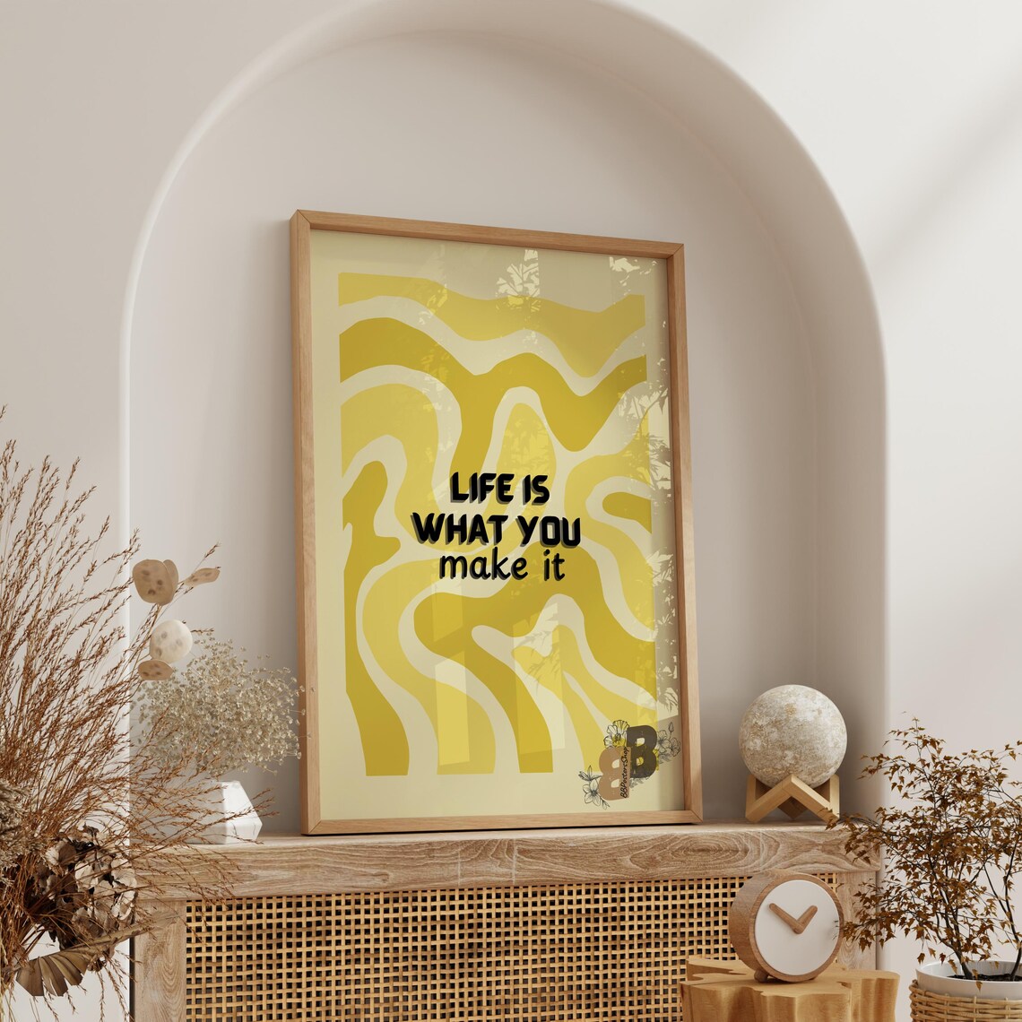 Life Is What You Make It Motivational Quote Over Yellow Swirls Poster