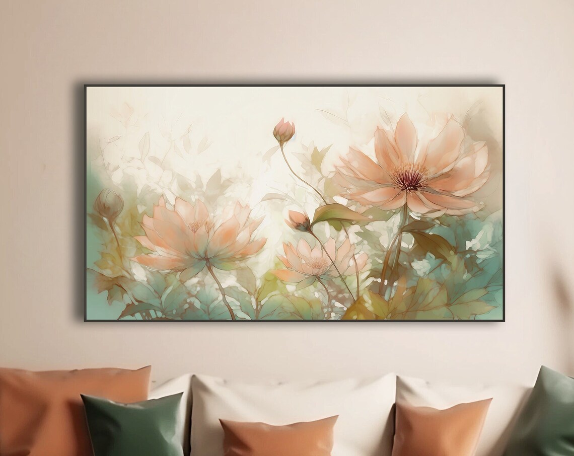 Soft Floral Bedroom Decor, Neutral Floral Art Print