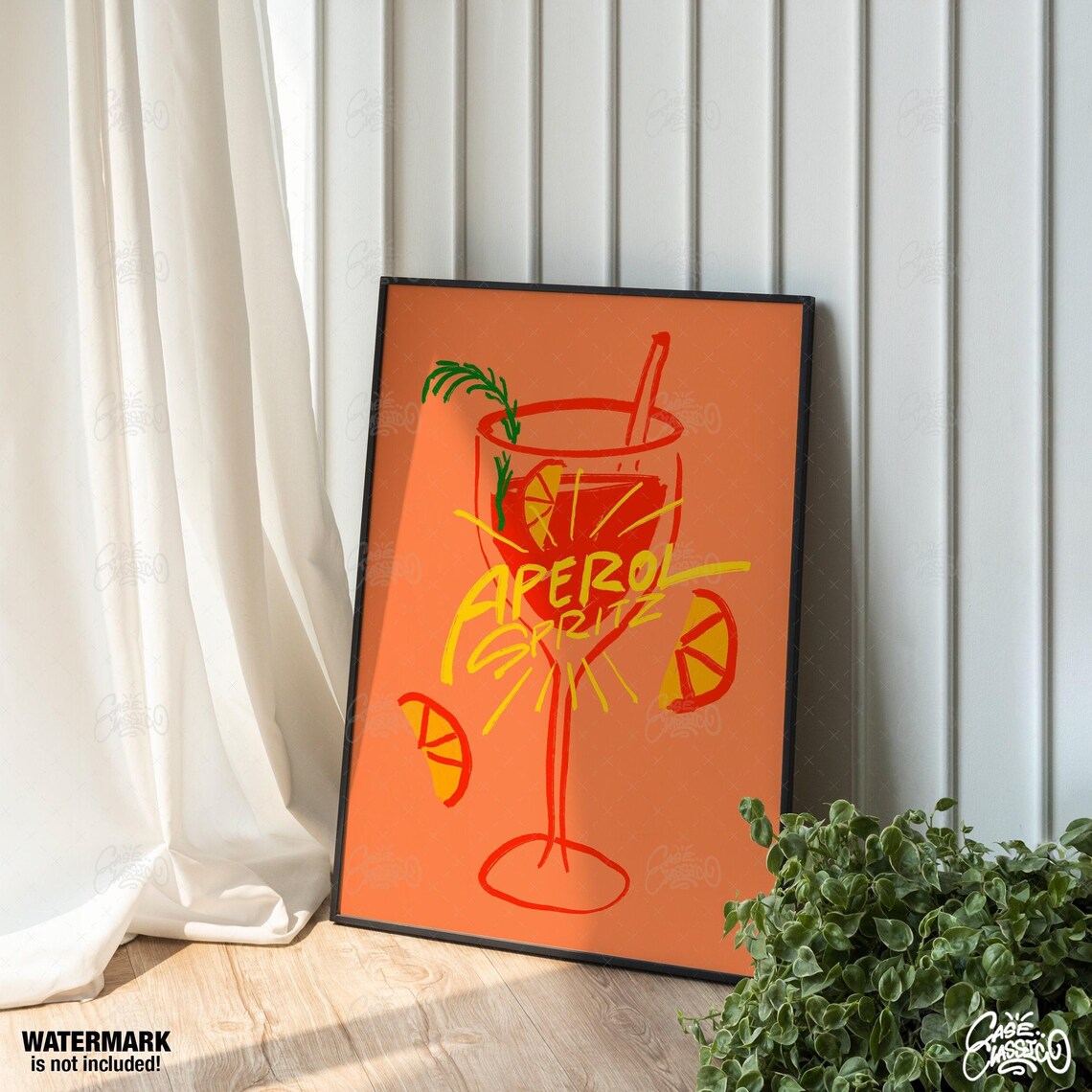 Aperol Spritz Orange Cocktail Illustration Bar Cart Decor Poster Art