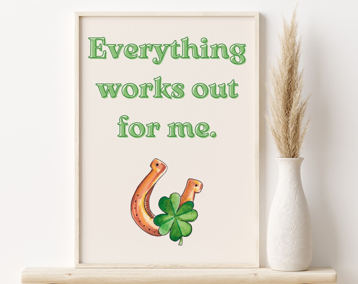 Lucky Positive Affirmation Poster, Four Leaf Clover