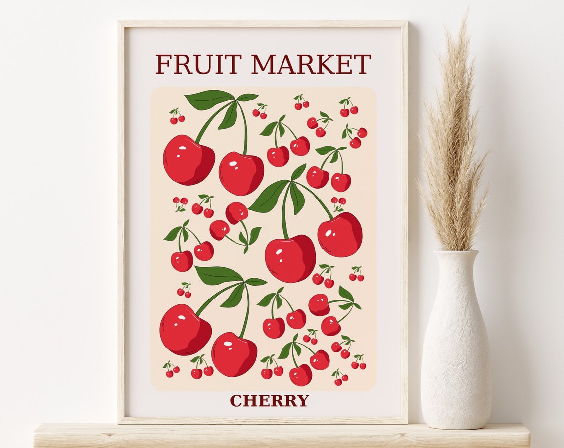 Fruit Market Wall Art Kitchen Decor Cherry Poster Cherry Poster Fruit Market Print Cherry Print Kitchen Wall Art