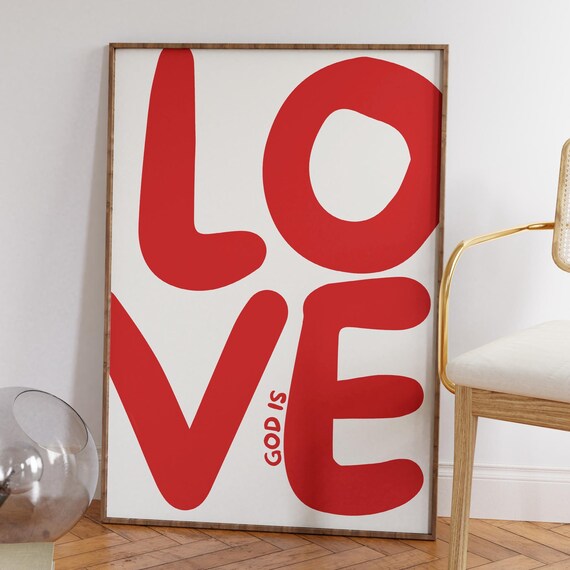 God Is Love Print Bible Verse Poster Aesthetic Christian Wall Decor Red Christian Wall Art Trendy God Bible Art Prints