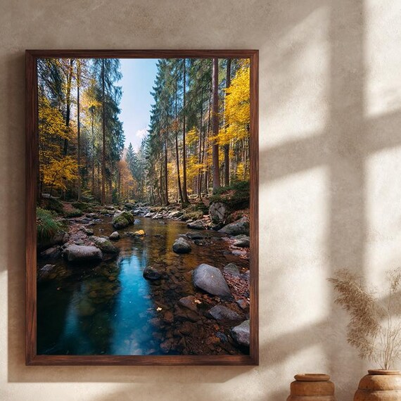 Autumn Forest Stream Poster Golden Trees Along A Rocky Woodland Creek