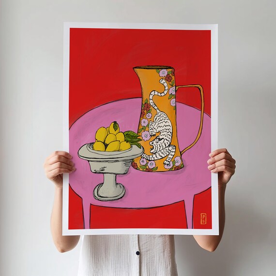 Tiger Pitcher Line Art Kitchen Wall Art Print