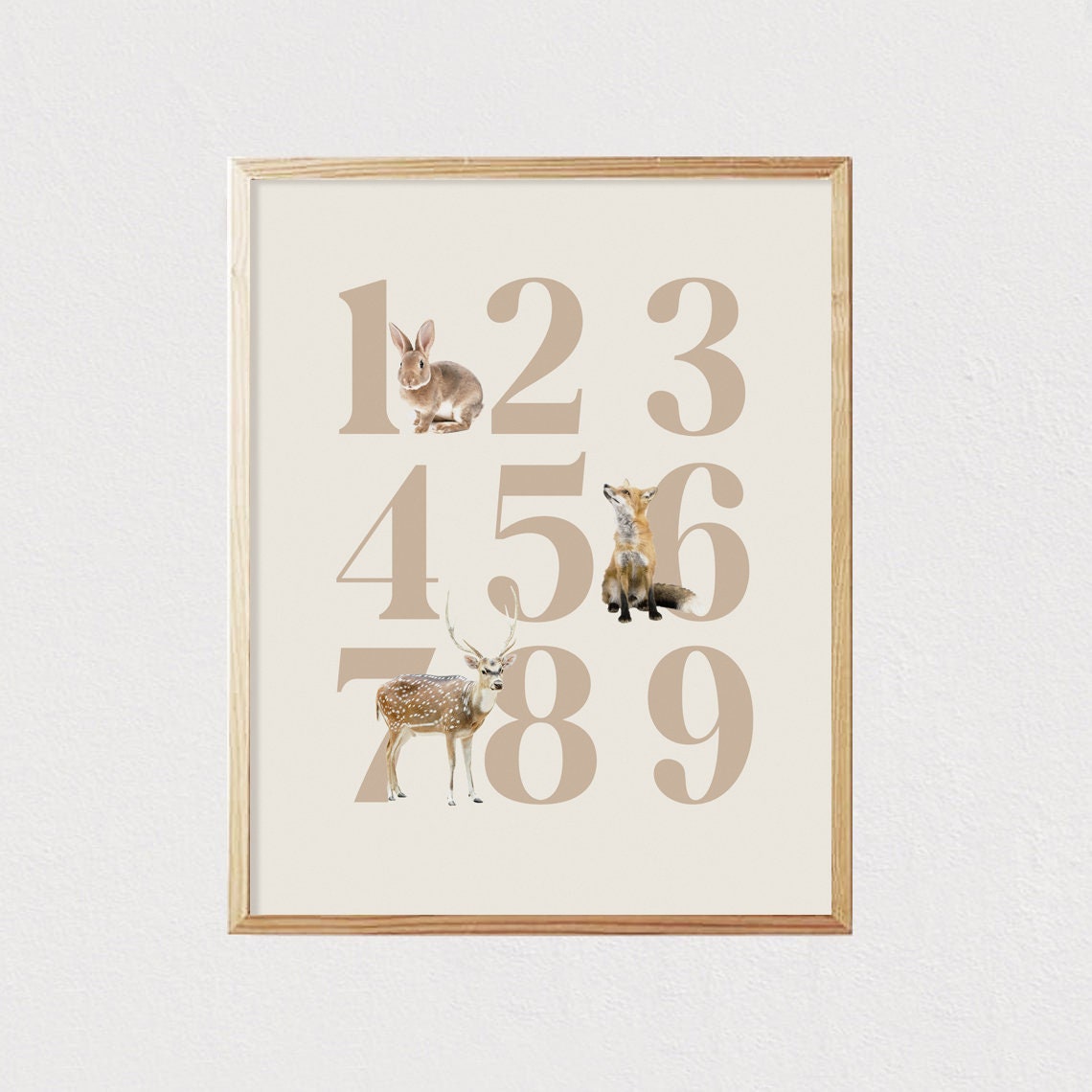 Woodland Animals Numbers Chart Rabbit Fox Deer Nursery Poster - Image 2