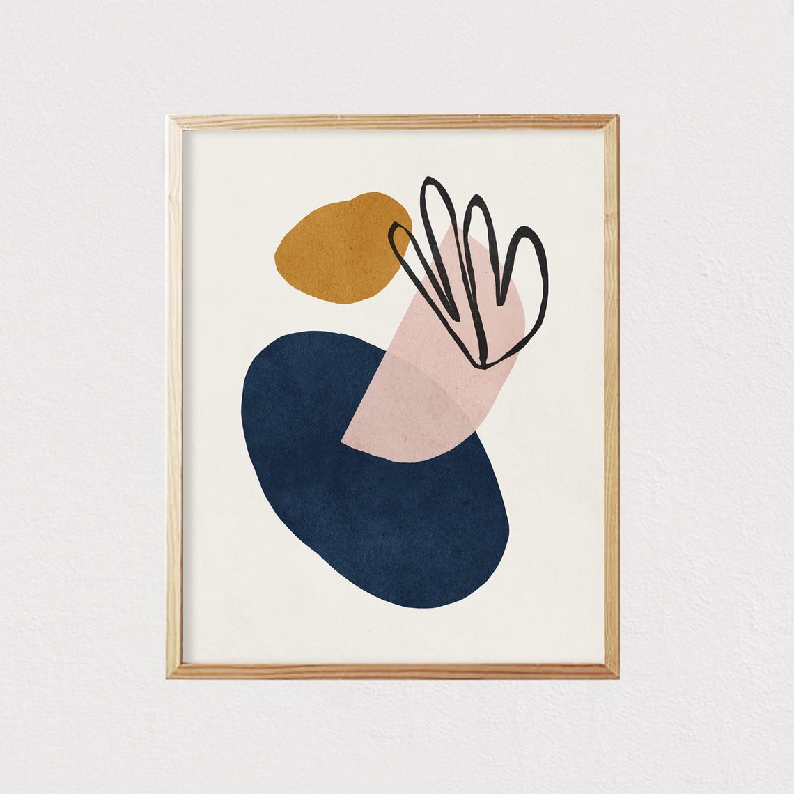 Navy and Mustard Organic Shapes Modern Abstract Artwork Poster