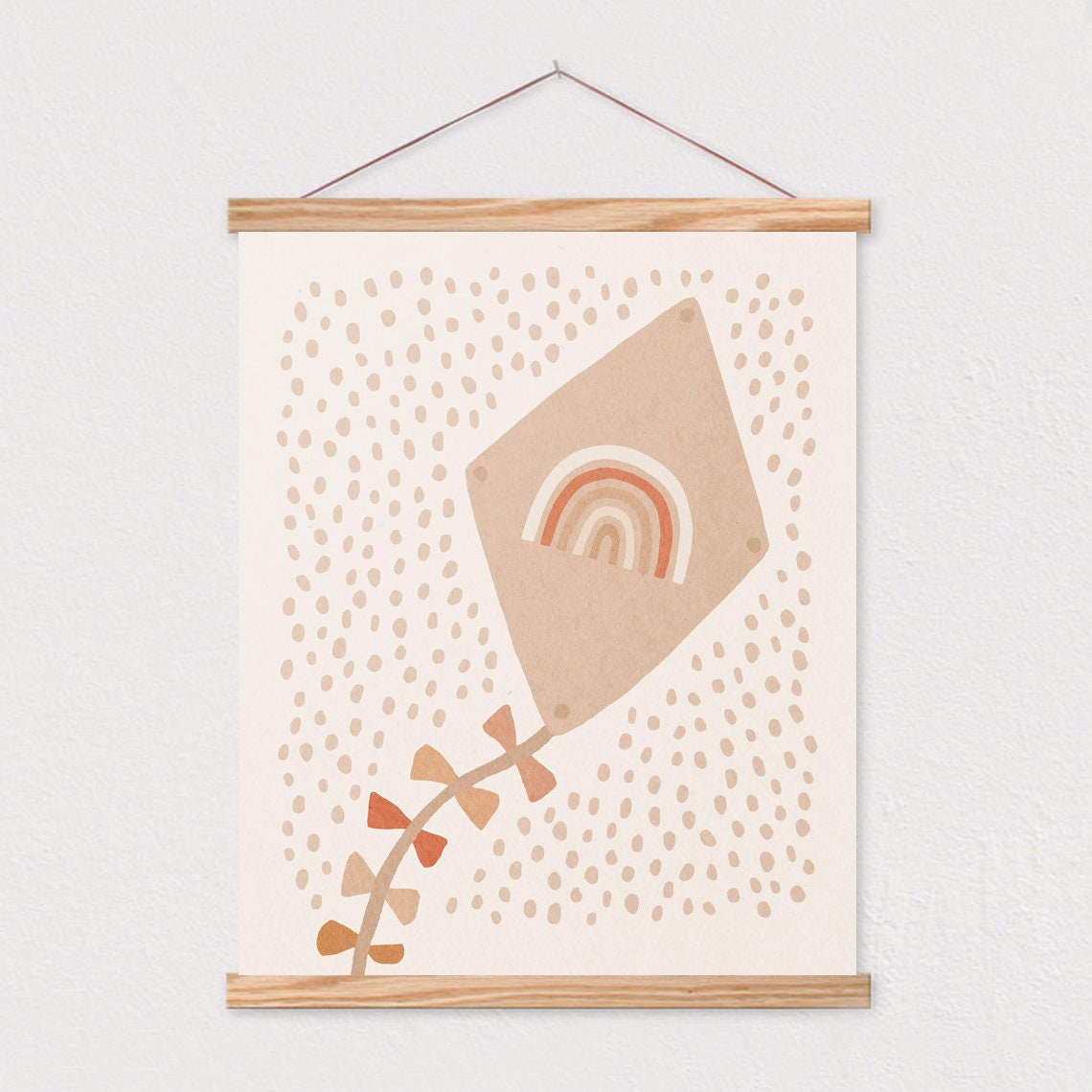 Boho Rainbow Kite Neutral Earth Tone Nursery Kids Room Poster - Image 2