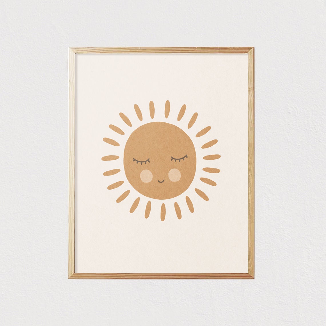 Smiling Boho Sun Happy Face Neutral Nursery Kids Room Poster