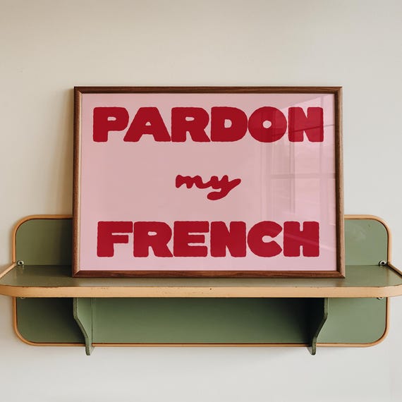 Pink Bathroom Wall Art Colourful Print Pardon My French Bold Horizontal Landscape Bedroom