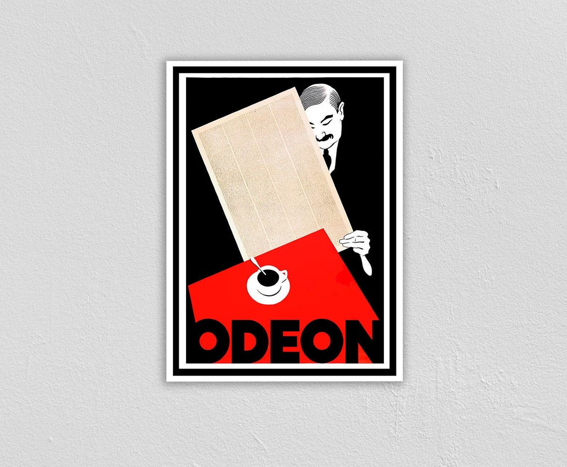 Cafe Odeon Vintage Art Deco Coffee Newspaper Black Red Poster - Image 2