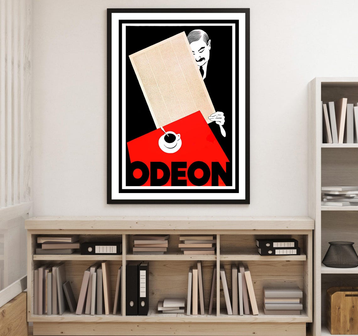 Cafe Odeon Vintage Art Deco Coffee Newspaper Black Red Poster - Image 3