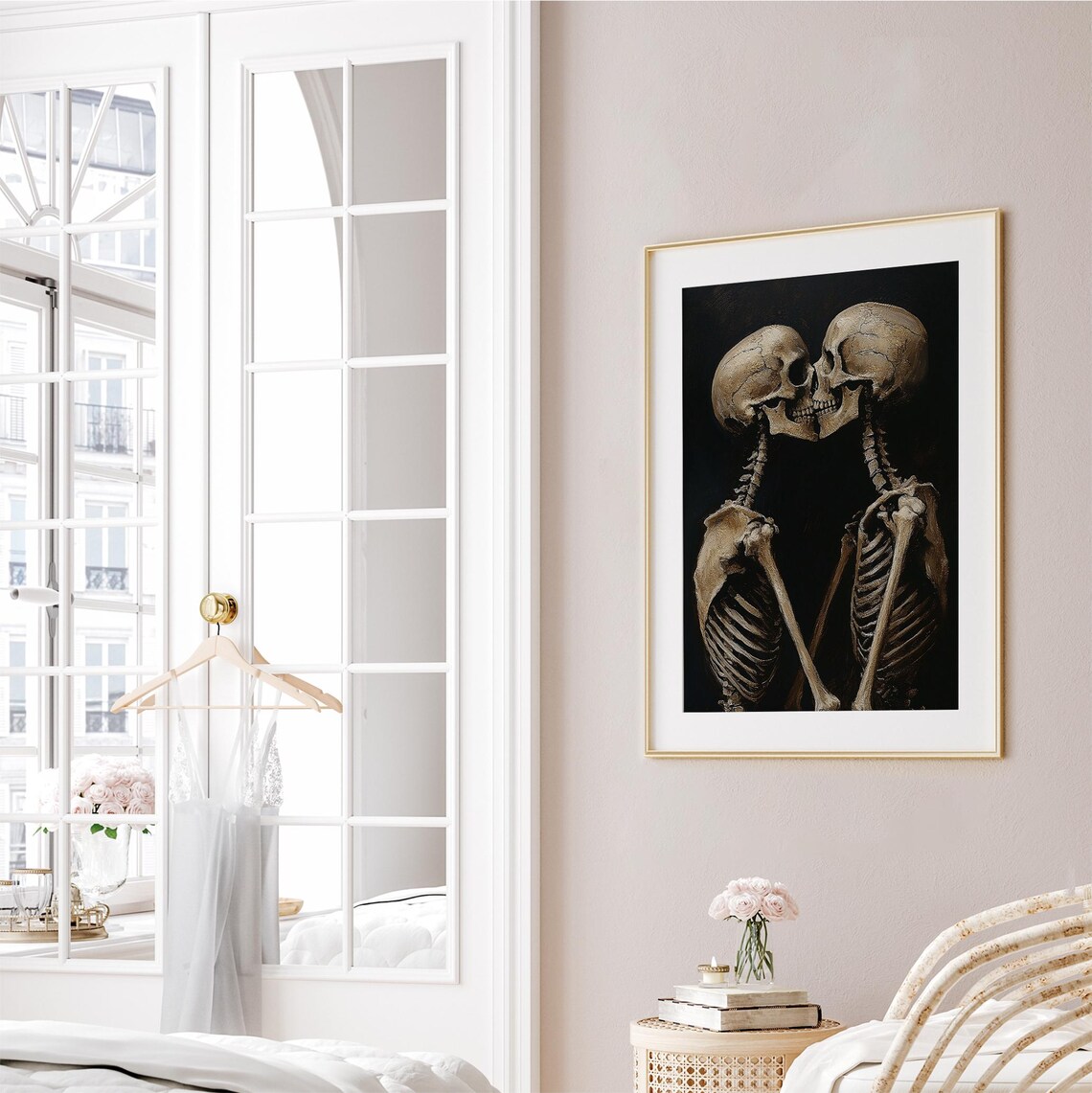 Vintage Skeletons Kissing Dark Romantic Halloween Art Poster - Image 3