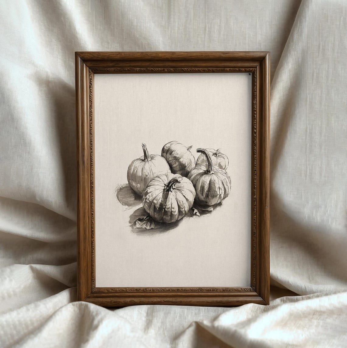 Vintage Pumpkin Still Life Sketch Four Pumpkins Fall Wall Art - Image 3