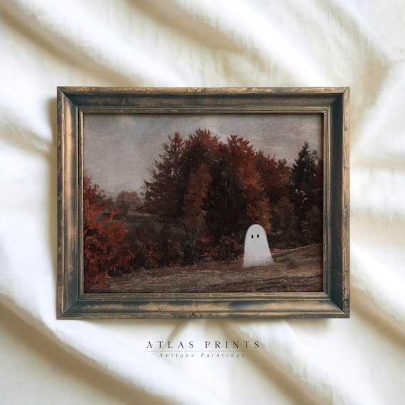 Lonely Ghost In An Autumn Woods Vintage Moody Halloween Poster