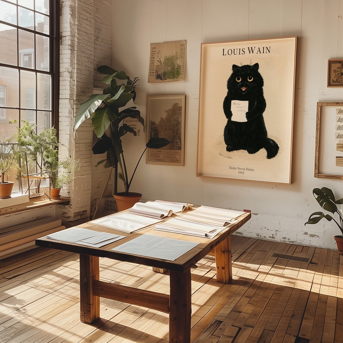 Louis Wain Home Sweet Home Black Cat Holding Sign 1904 Poster - Image 3