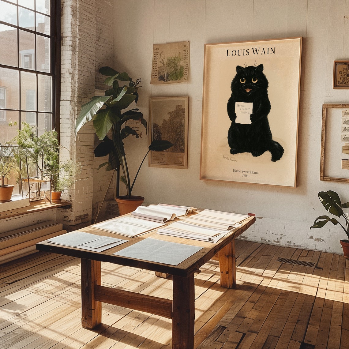Louis Wain Print Home Sweet Home Cat Painting Black Cat Poster Bedroom Animal Wall Art Funny Living Room Decor Art - Image 3