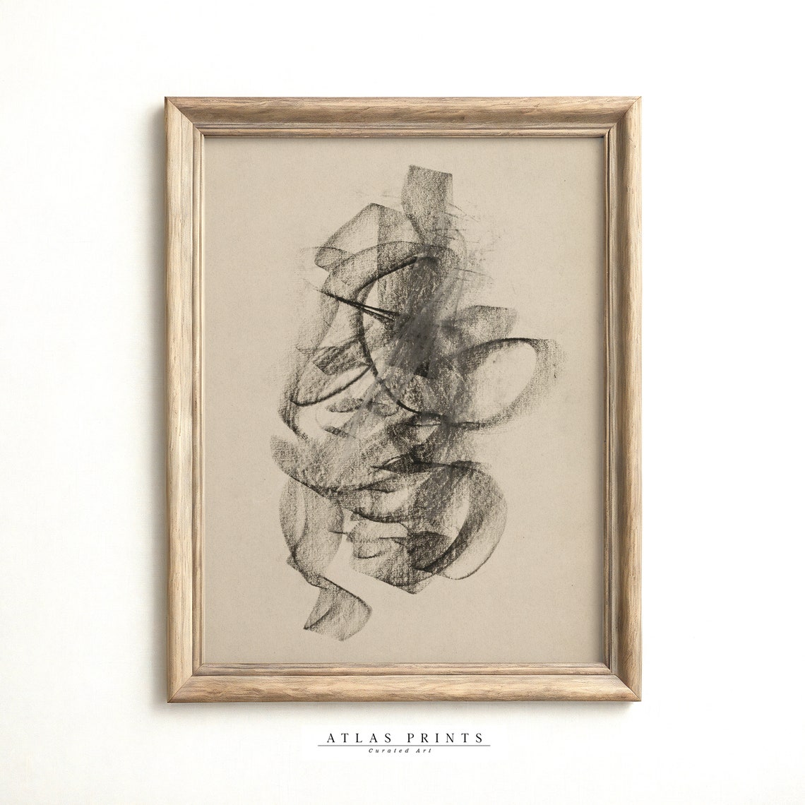 Charcoal Abstract Scribble Sketch Beige Minimalist Modern Wall Art