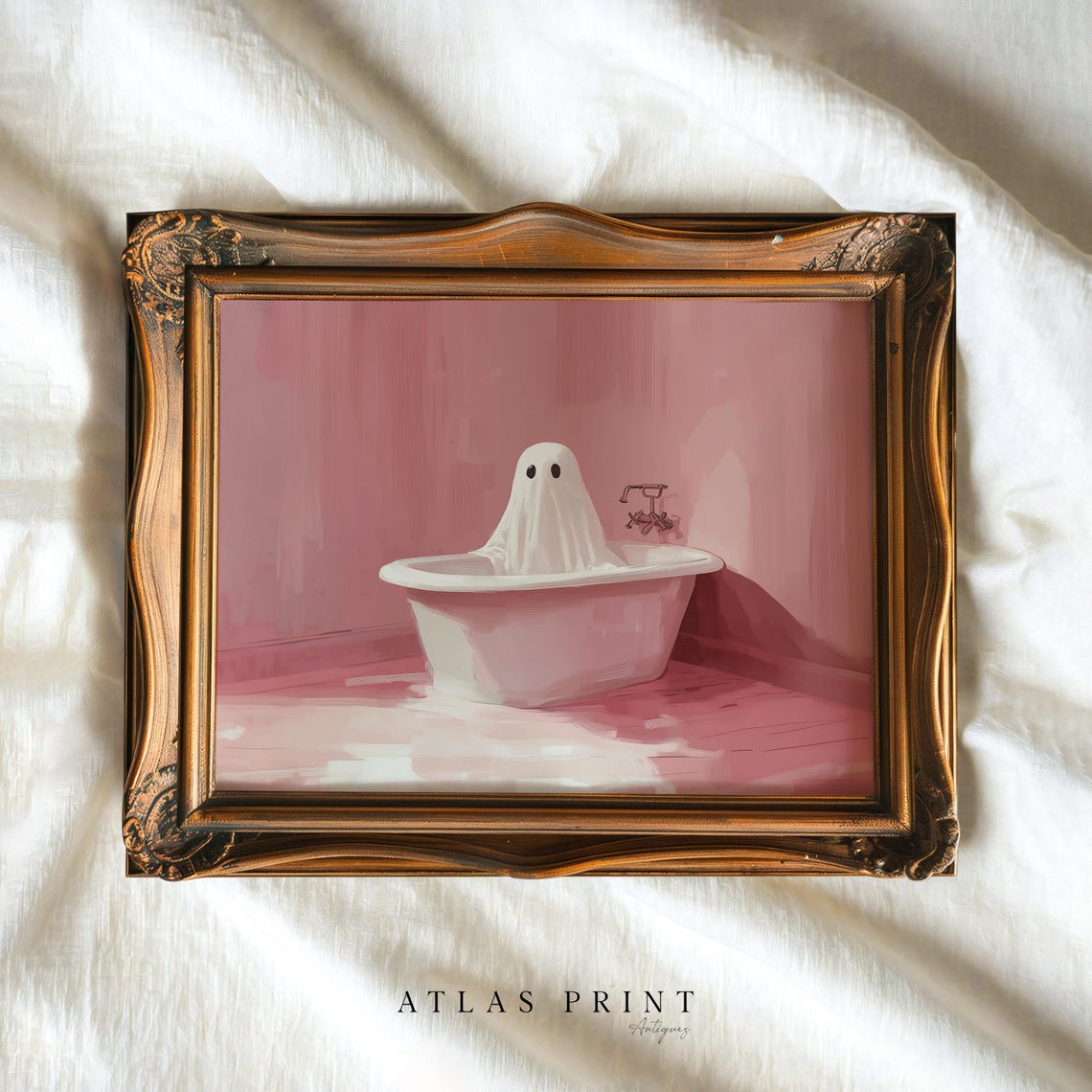 Funny Ghost In A Pink Bathtub Bathroom Humor Halloween Poster - Image 4