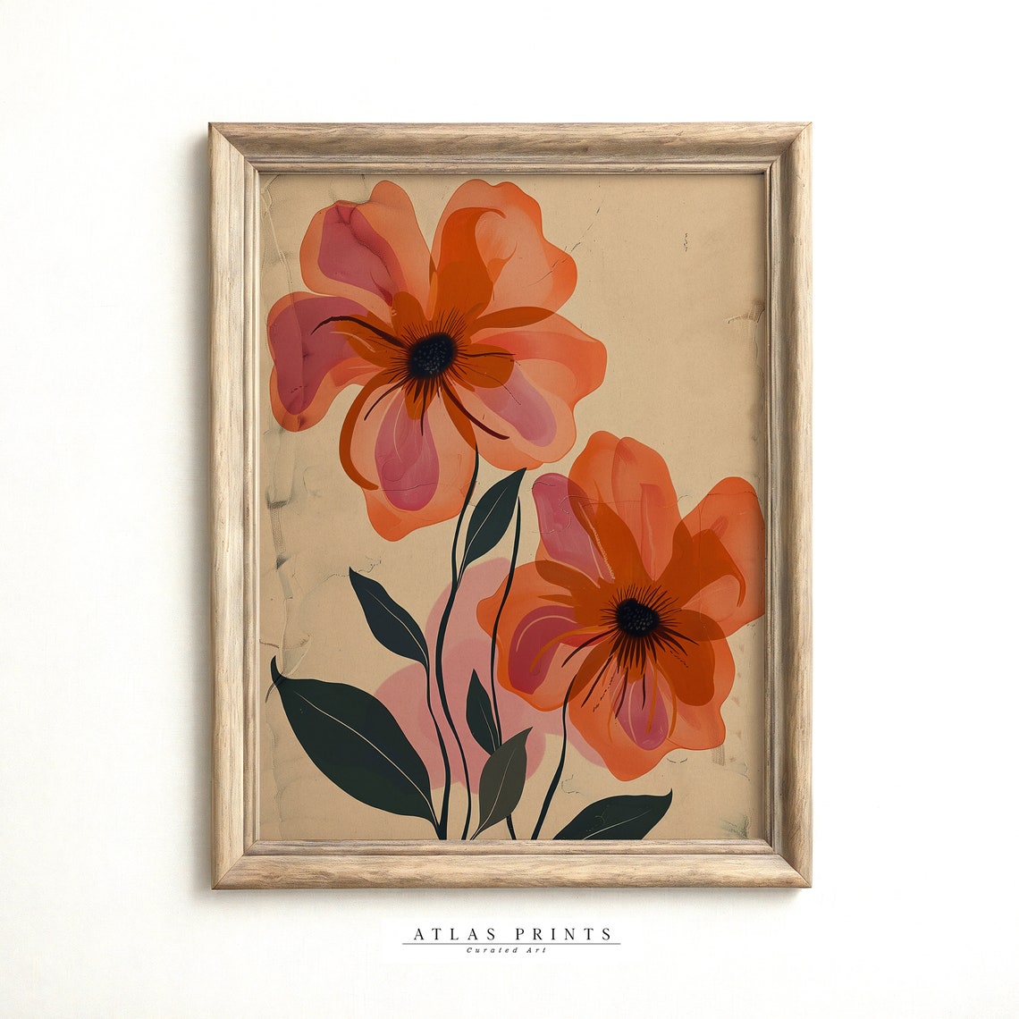 Boho Abstract Poppy Flower Art Orange Pink Modern Botanical Poster - Image 3