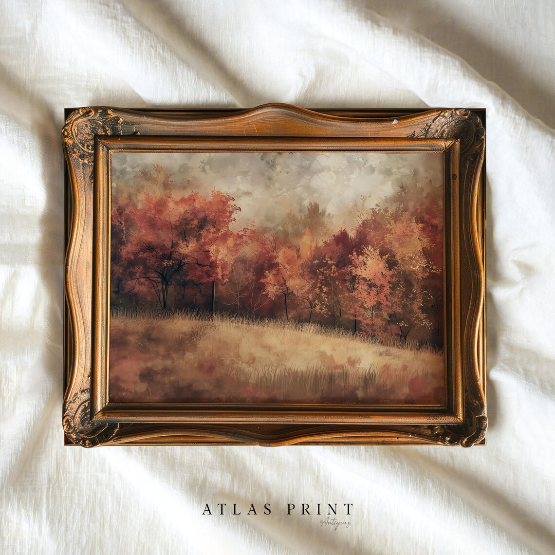 Vintage Fall Maple Forest Warm Autumn Landscape Oil Painting Print - Image 4