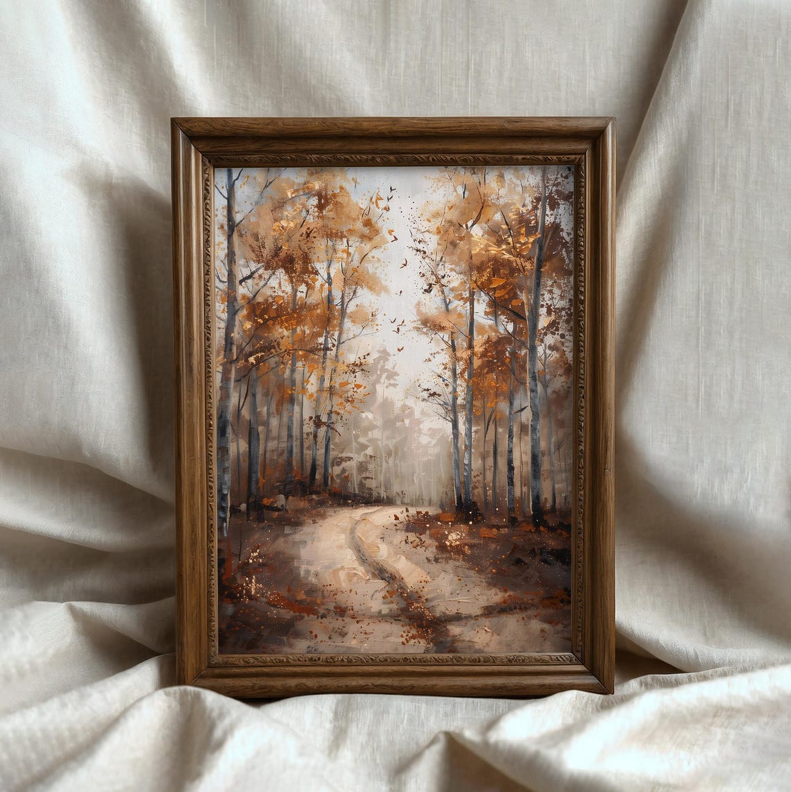 Golden Autumn Forest Road Misty Woods Fall Landscape Art Poster - Image 3