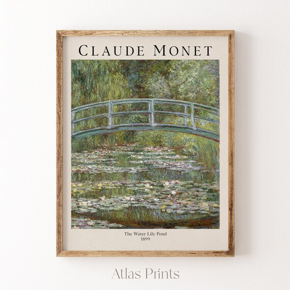 Claude Monet Print Monet Water Lily Oil Painting Vintage Farmhouse Wall Decor Antique Landscape Wall Art