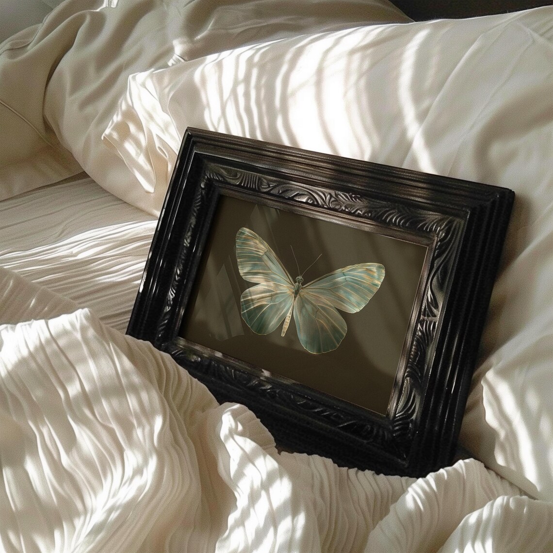 Pale Blue Butterfly Dark Olive Antique Style Vintage Insect Poster - Image 5