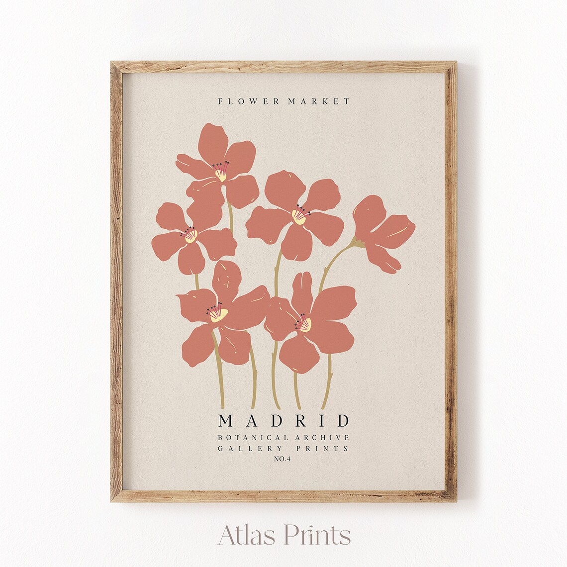 Flower Market Madrid Terracotta Anemone Botanical Archive Poster