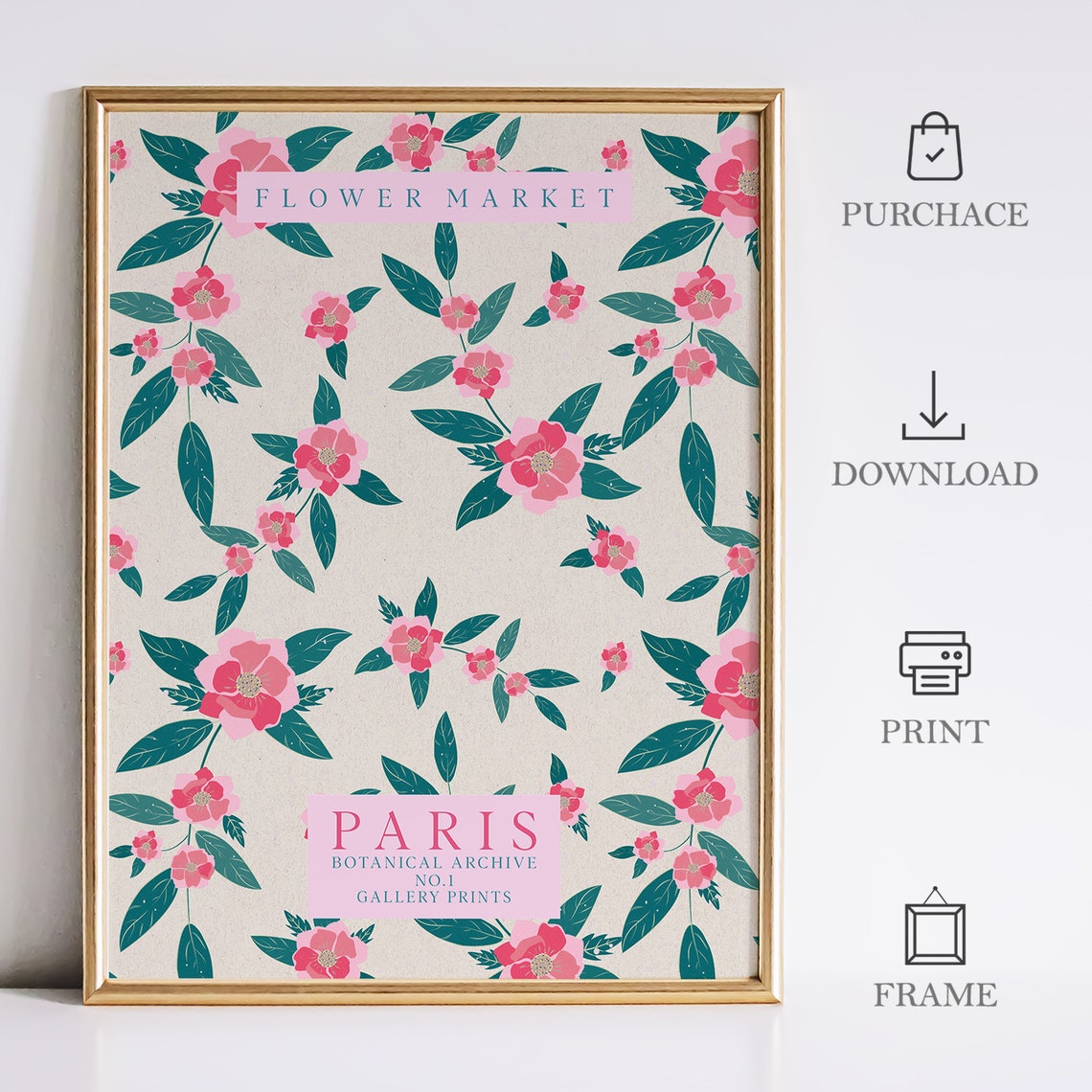 Flower Market Paris Botanical Archive Pink Floral Pattern Poster - Image 5