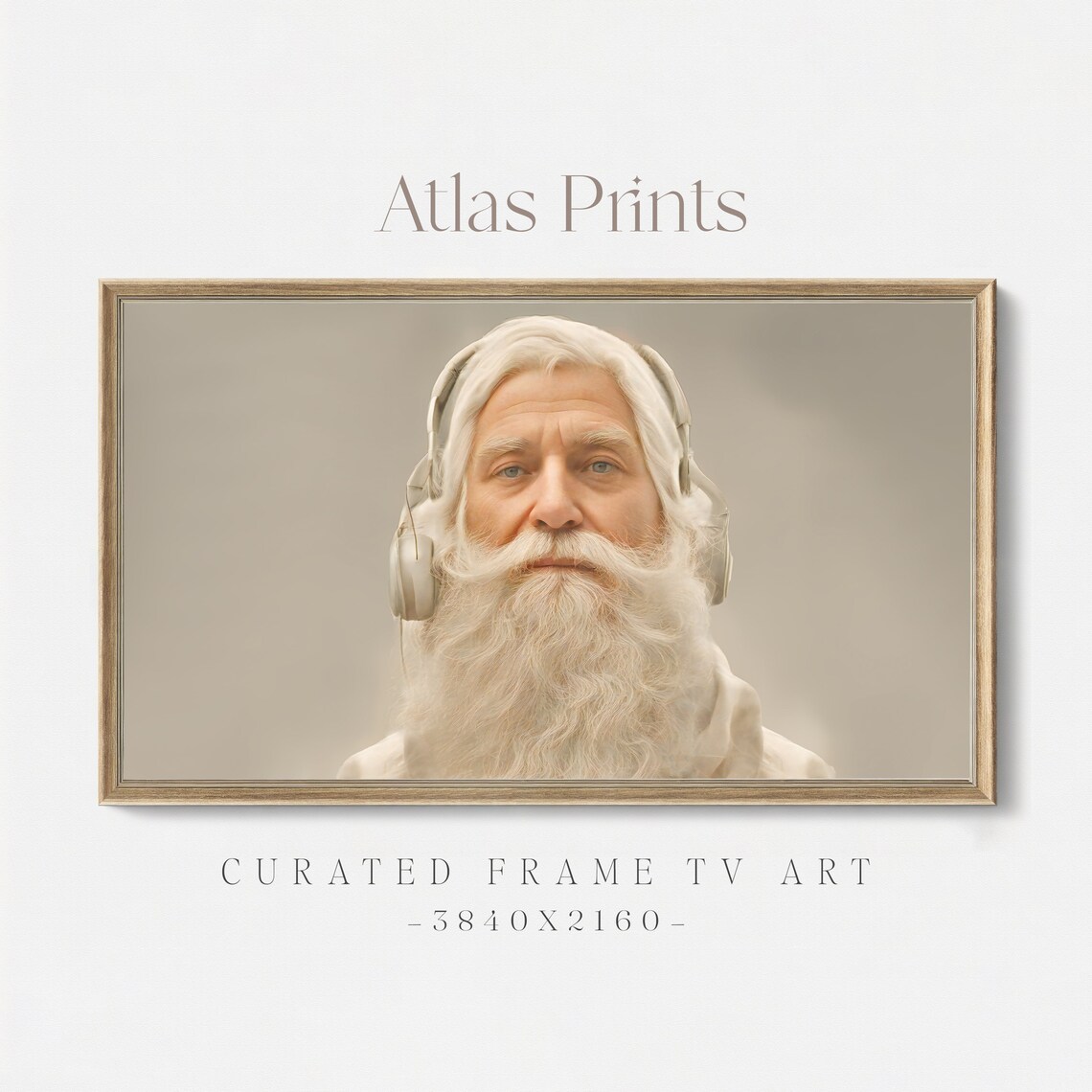 Santa Claus With Headphones Modern Portrait Christmas Tv Art Poster