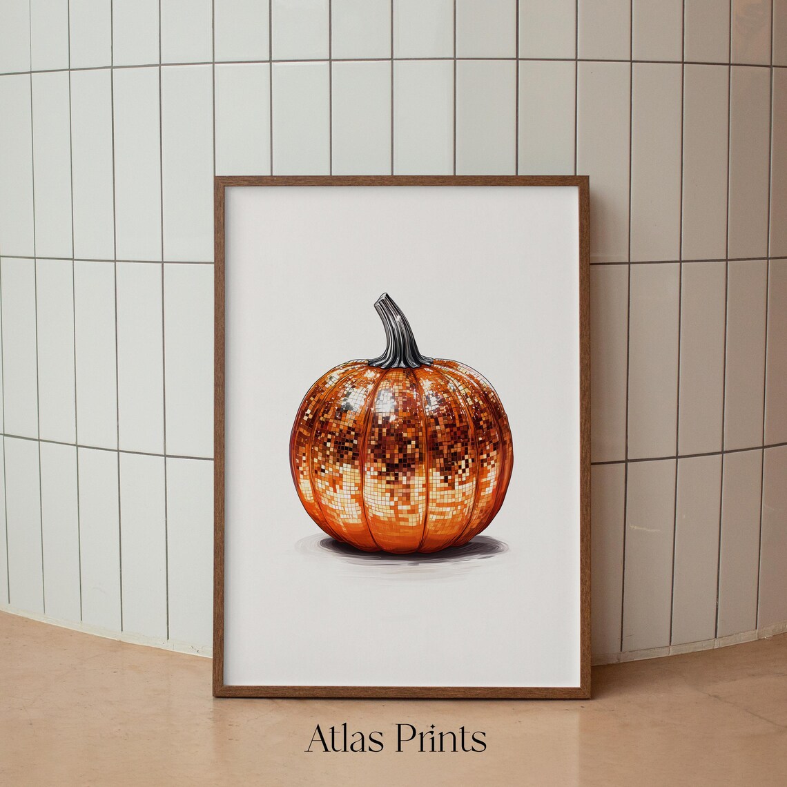 Disco Ball Pumpkin Copper Glam Halloween Fall Party Wall Art - Image 2