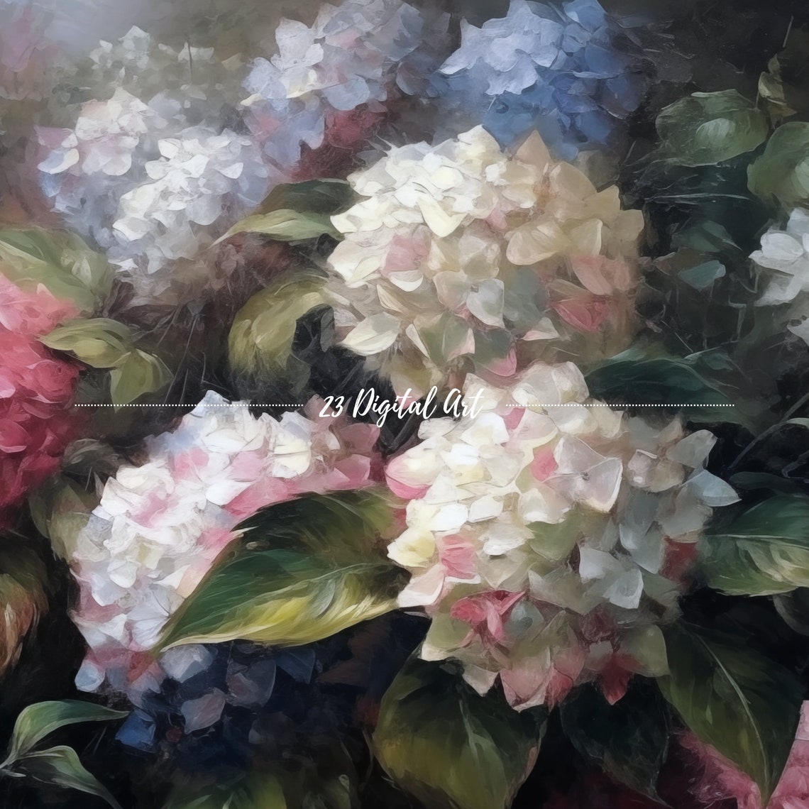 Hydrangea Garden Blue Pink White Blooms Classic Floral Art Print - Image 7