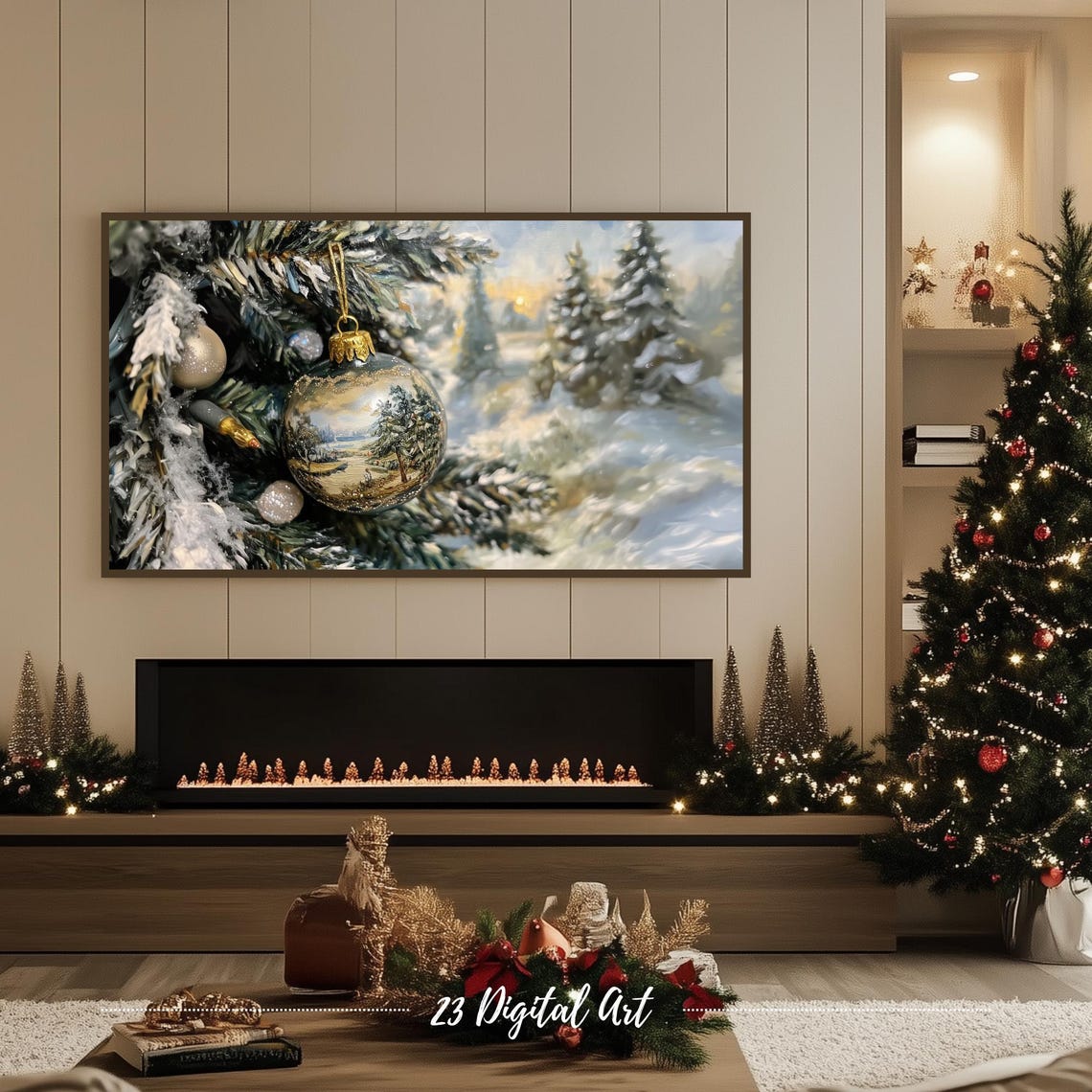 Frame Tv Art Christmas White Ornaments Tv Screensaver Rustic Vintage Holiday Holly Xmas Tv Screensaver Neutral Farmhouse Winter Art 153 - Image 6