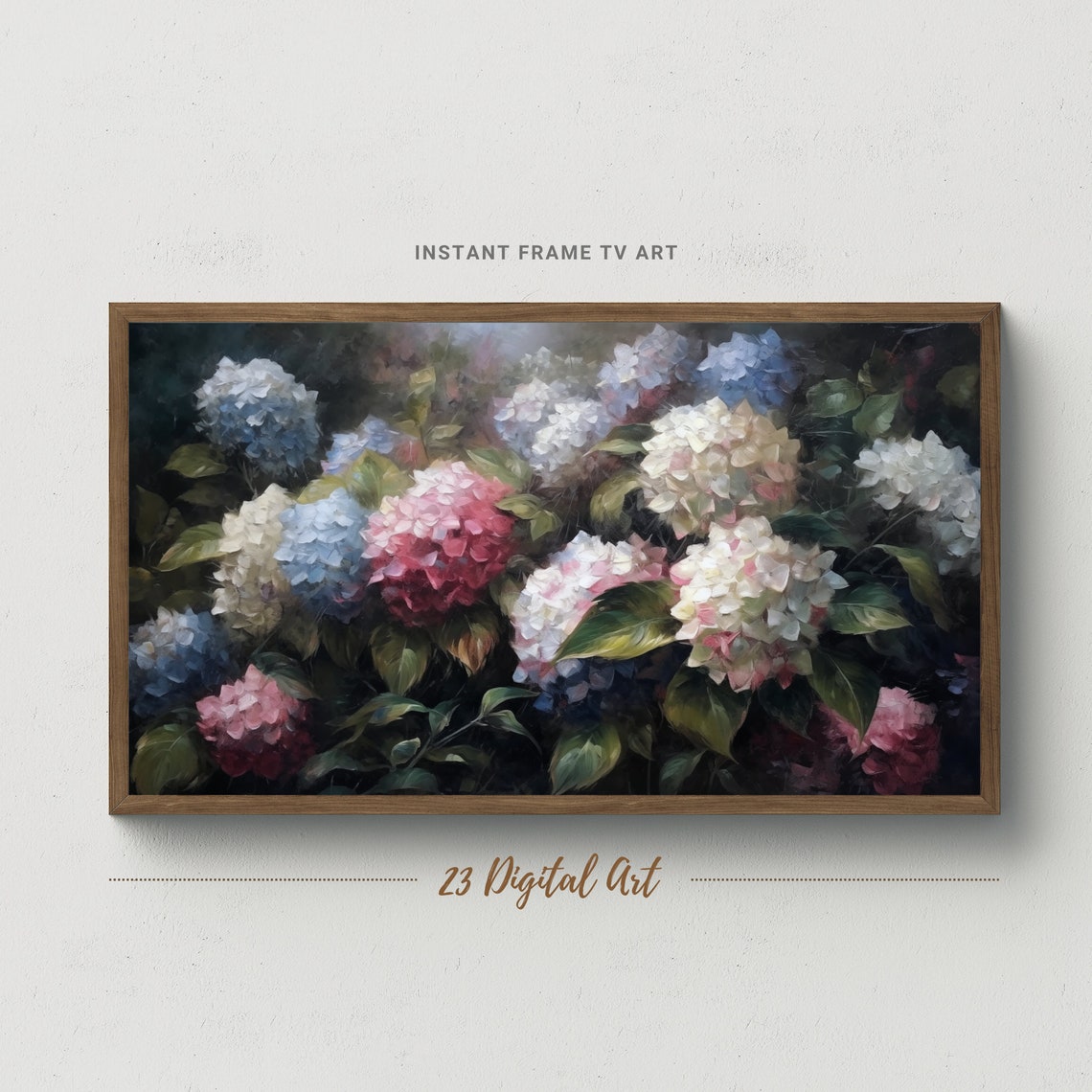 Hydrangea Garden Blue Pink White Blooms Classic Floral Art Print