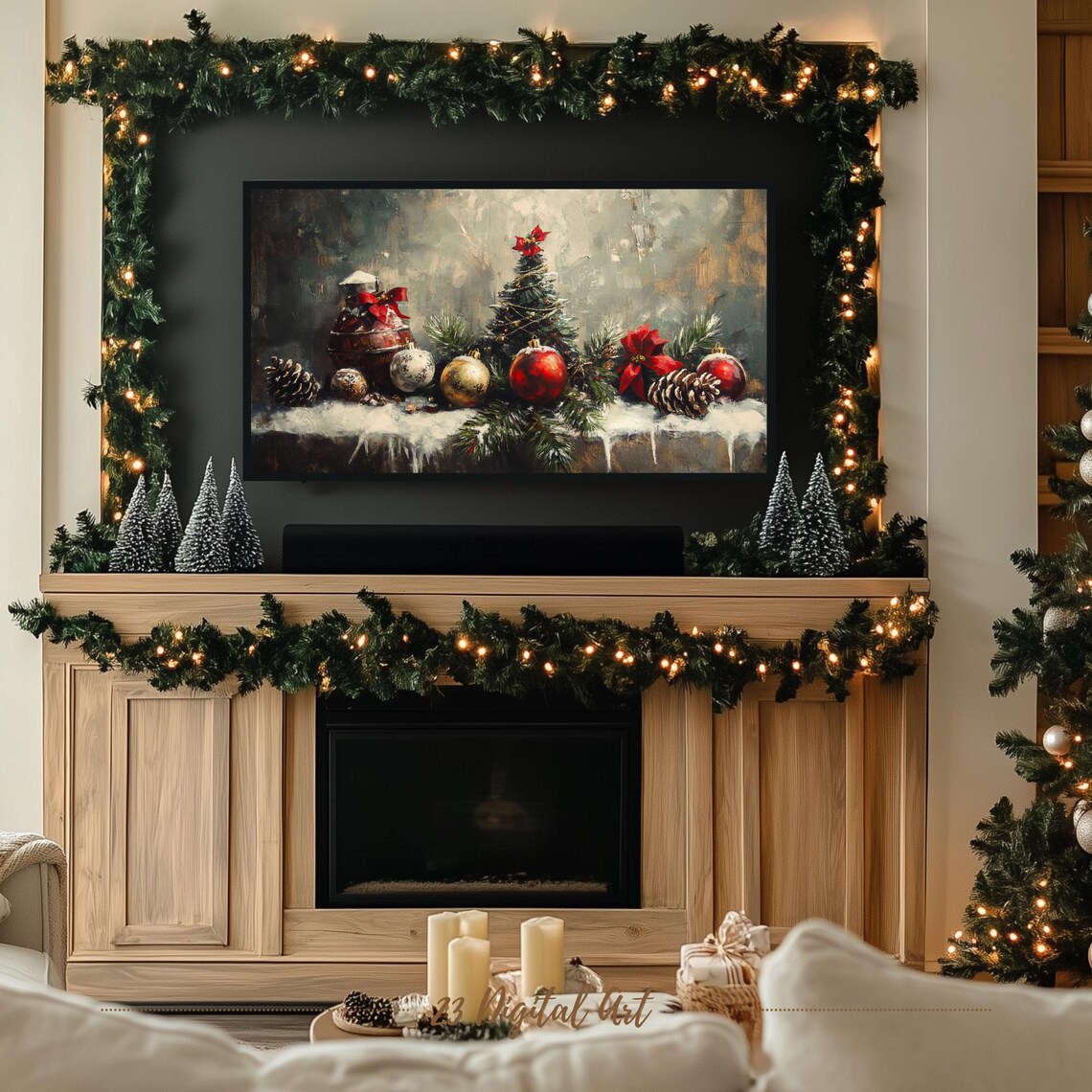 Frame Tv Art Beautiful Christmas Decoration Tv Screensaver Rustic Holiday Holly Xmas Tv Art Neutral Farmhouse Winter Art 154 - Image 3
