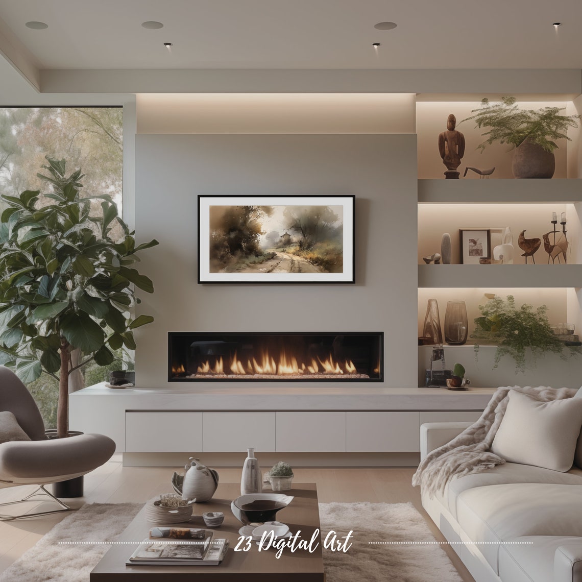 Frame Tv Art Moody Watercolour Painting Of The Summer Landscape Classic Neutral Summer Forest Botanical Green Earthy Summer Tv Art 119 - Image 5