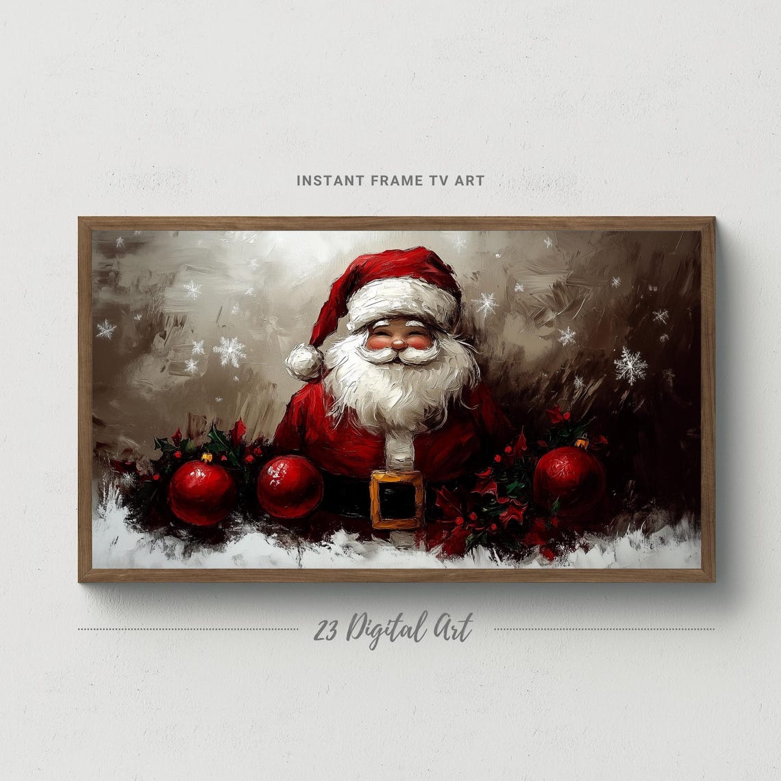Frame Tv Art Beautiful Christmas Santa Smiling Tv Screensaver Rustic Holiday Holly Xmas Tv Art Neutral Farmhouse Winter Art 156